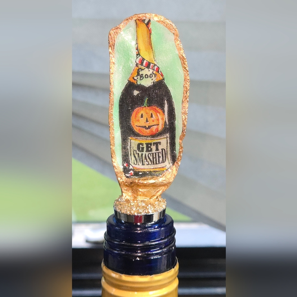 🎃🦪Handcrafted Oyster Shell Halloween Pumpkin Bottle Stopper | Resin Sealed